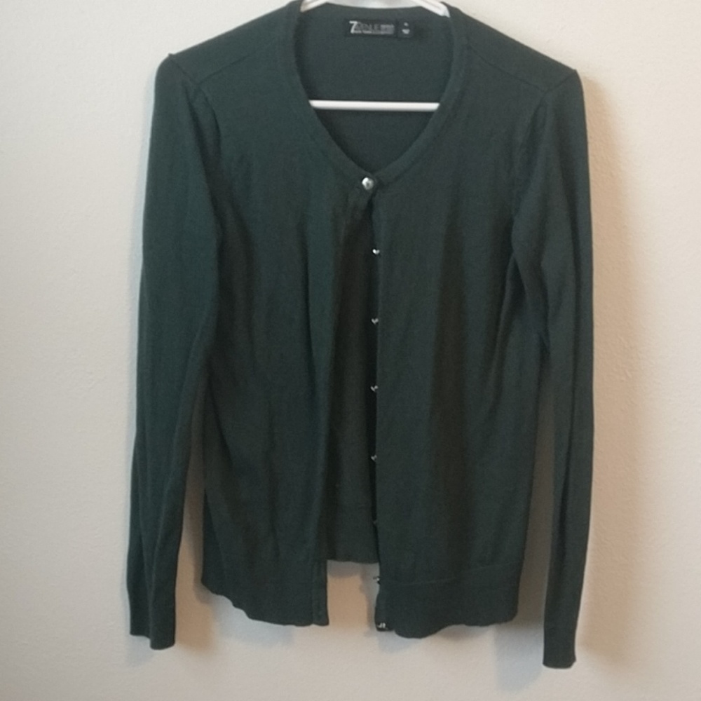 Green Cardigan with Silver Buttons